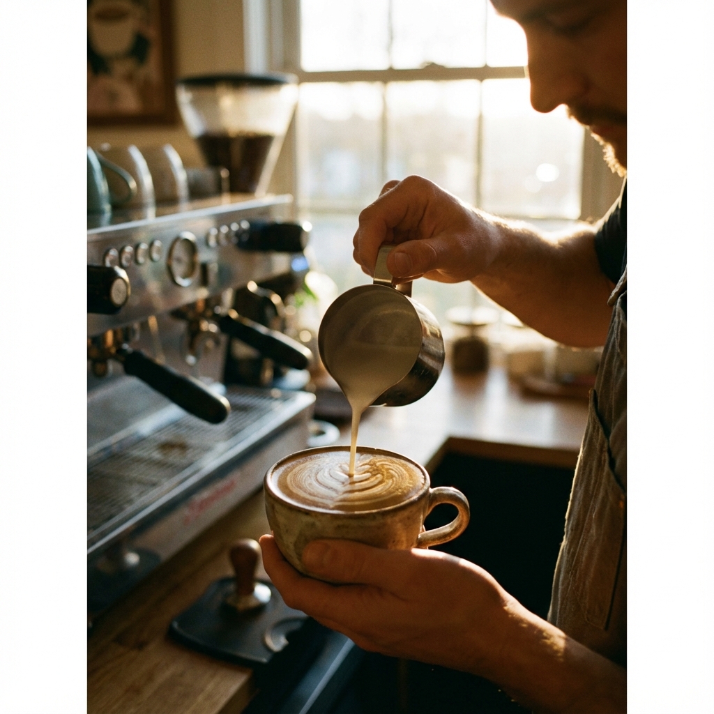 Barista pouring latte art